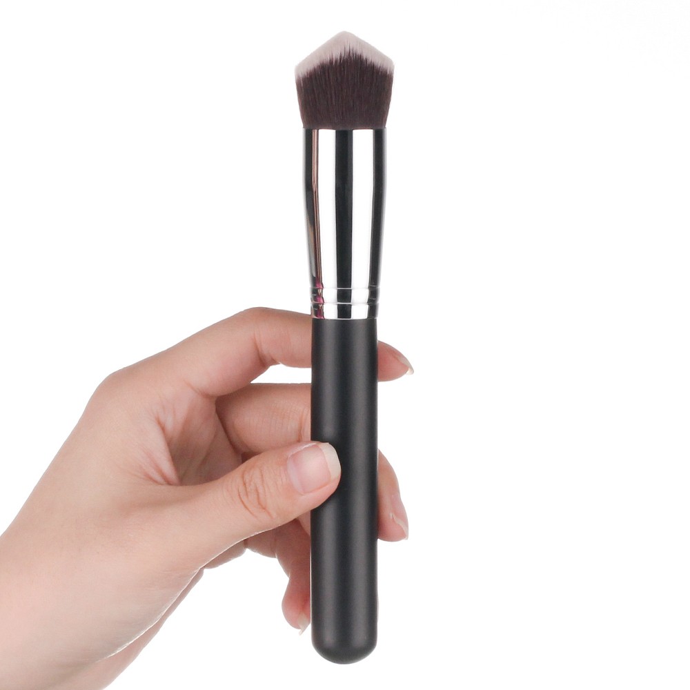 Vonira Beauty Wholesale Double Side 3D Angled Face Kabuki Cream Foundation Brush With Silver Copper Black Wooden Handle Custom Logo - Image 4