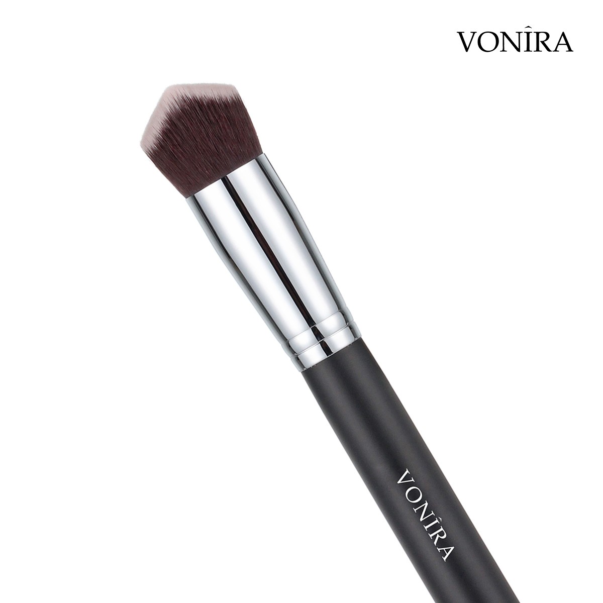 Vonira Beauty Wholesale Double Side 3D Angled Face Kabuki Cream Foundation Brush With Silver Copper Black Wooden Handle Custom Logo - Image 5