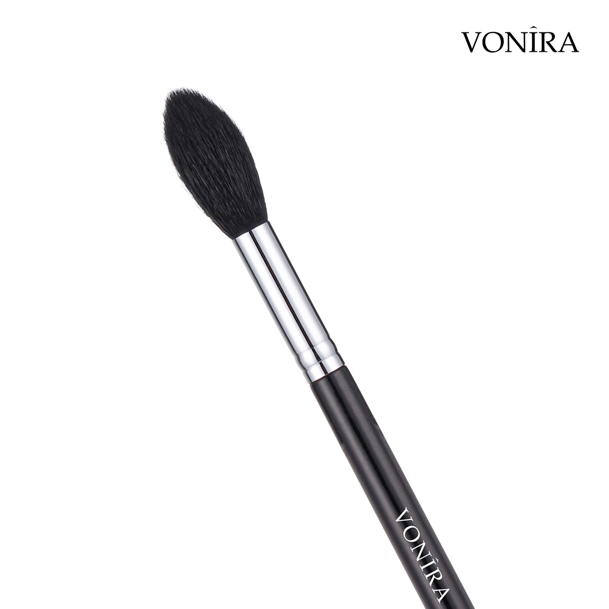 Vonira Beauty Wholesale Flamed Highlight Makeup Blending Brush With Silver Copper Ferrule Black Handle Custom Private Label Service
