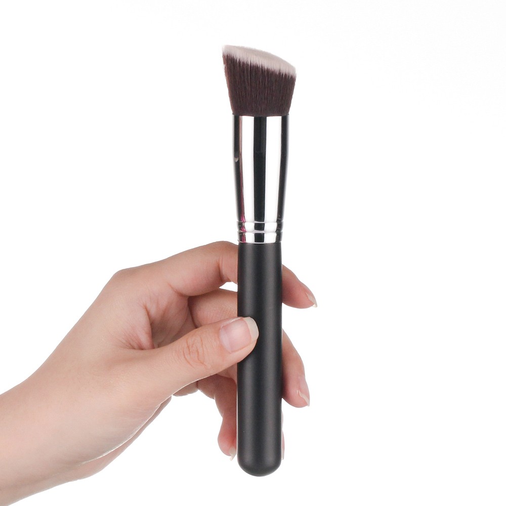 Vonira Beauty Wholesale Large Flat Angled Kabuki Brush With Copper Ferrule Wooden Handle Custom Logo Private Label