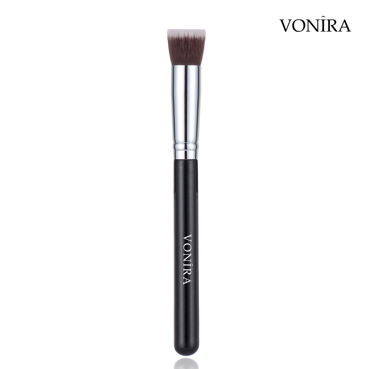 Vonira Beauty Wholesale Luxury Detail Foundation Liquid Touch Concealer Brush With Silver Brass Ferrule Black Handle Custom Private Label