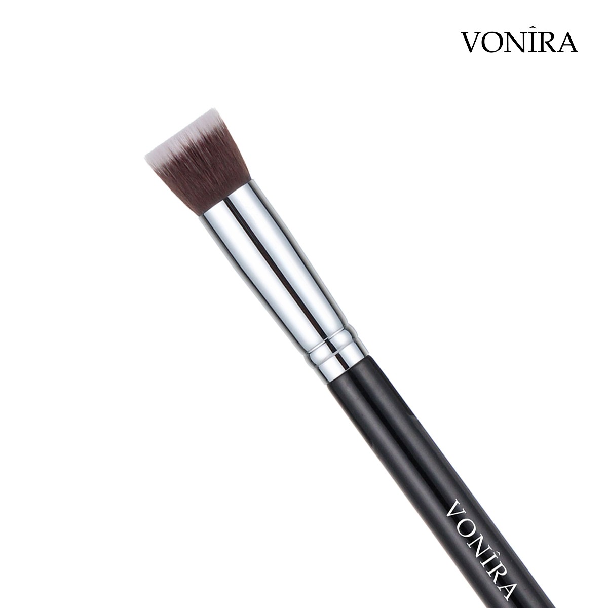 Vonira Beauty Wholesale Luxury Detail Foundation Liquid Touch Concealer Brush With Silver Brass Ferrule Black Handle Custom Private Label