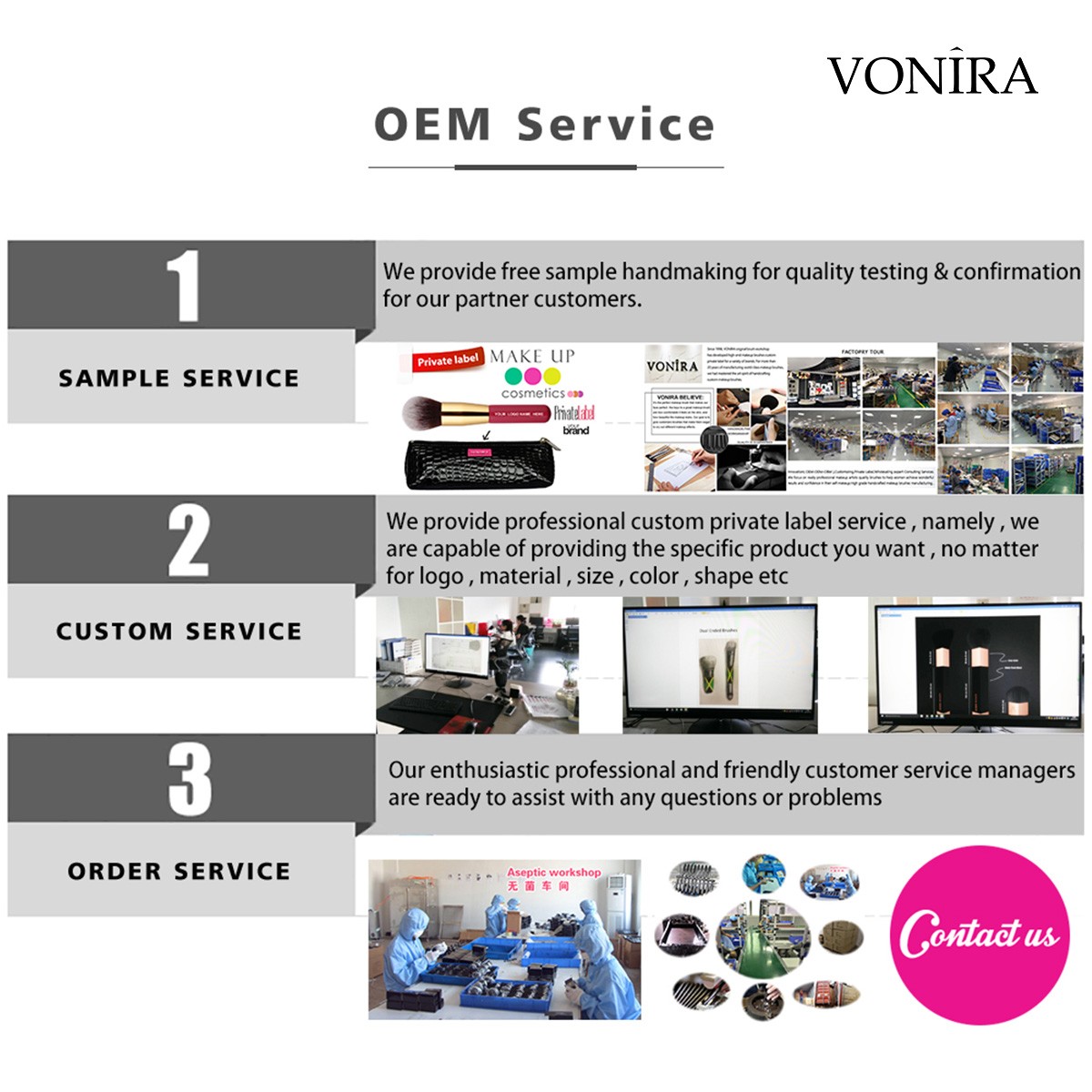 Vonira Beauty Wholesale Luxury Detail Foundation Liquid Touch Concealer Brush With Silver Brass Ferrule Black Handle Custom Private Label