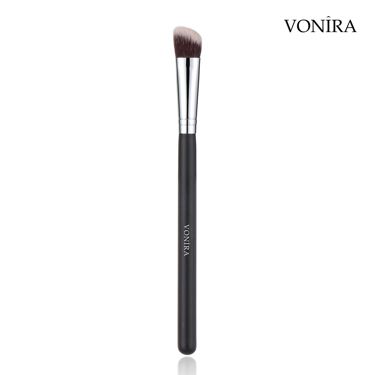 Vonira Beauty Wholesale Makeup Slanted Concealer Sculpting Makeup Contour Brush With Silver Copper Ferrule Wood Birch Handle Priavte Label