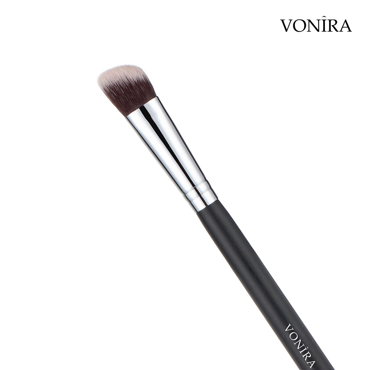 Vonira Beauty Wholesale Makeup Slanted Concealer Sculpting Makeup Contour Brush With Silver Copper Ferrule Wood Birch Handle Priavte Label
