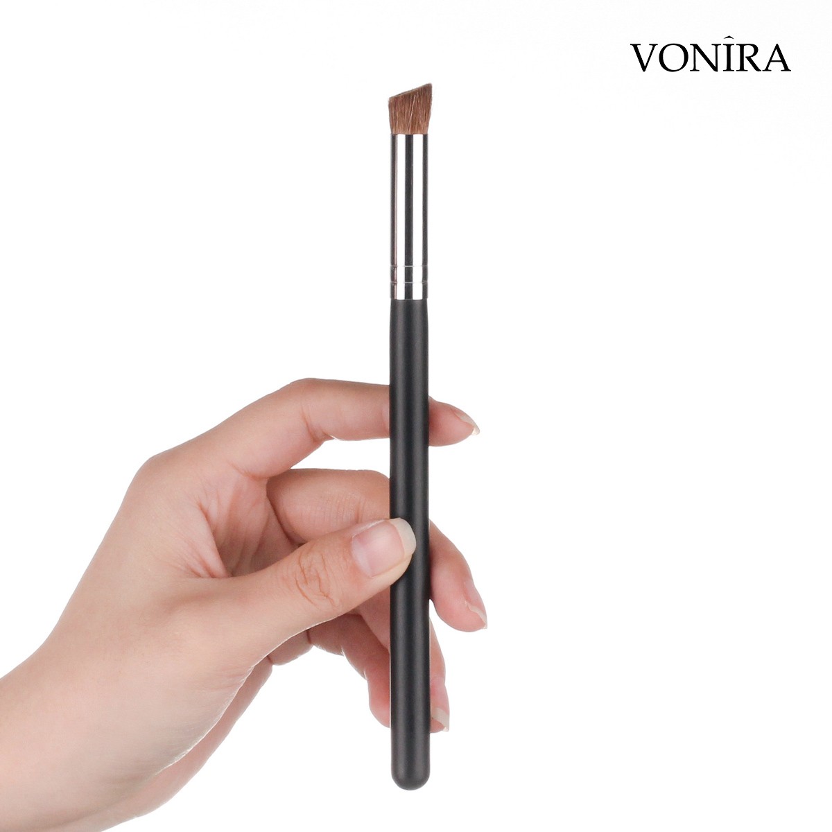 Vonira Beauty Wholesale Natural Round Flat Angled Edge Eye Shadow Brush With Custom Logo Name Private Label