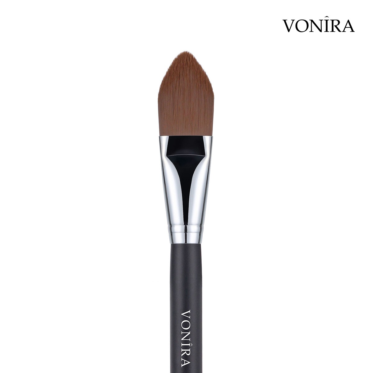 Vonira Beauty Wholesale Precision Sharp Pointed Makeup Foundation Brush With Silver Copper Ferrule Black Handle Custom Private Label Service