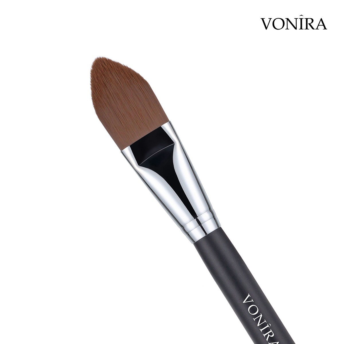 Vonira Beauty Wholesale Precision Sharp Pointed Makeup Foundation Brush With Silver Copper Ferrule Black Handle Custom Private Label Service