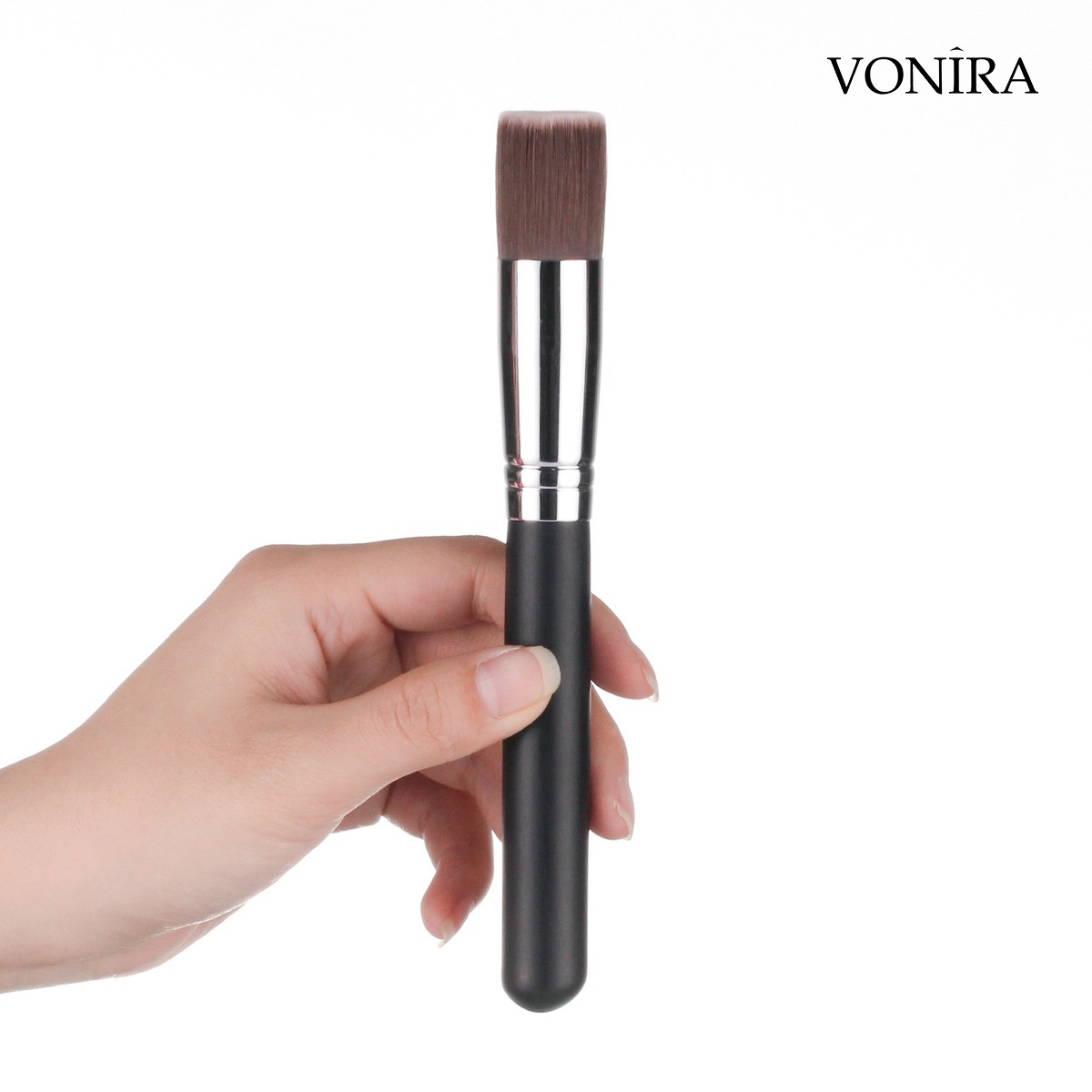 Vonira Beauty Wholesale Round Makeup Flat Top Foundation Blending Brush With Silver Copper FerruleCustom Private Label Service - Image 2