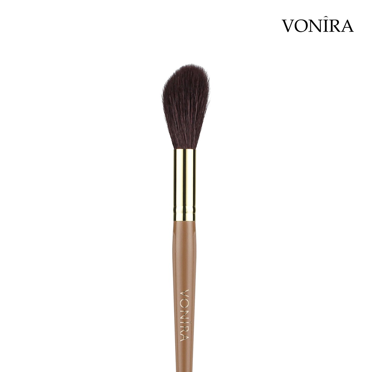 Vonira Beauty Custom Private Label Luxury Angled Long Blush Bronzer Blending Brush With Brown Handle Gold Copper Ferrule Color