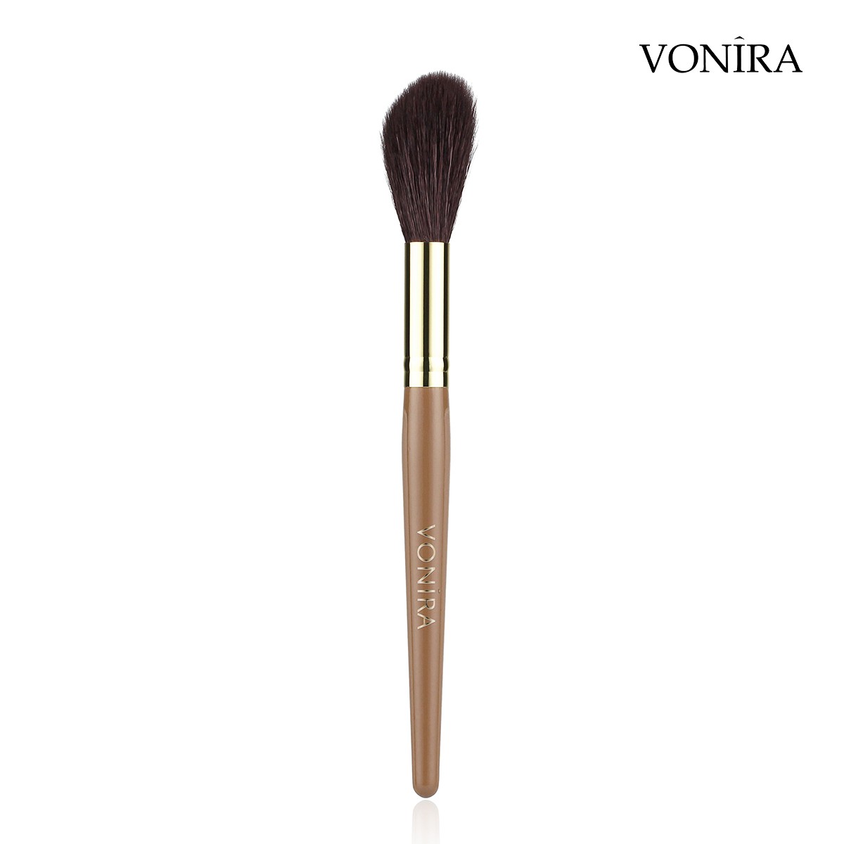 Vonira Beauty Custom Private Label Luxury Angled Long Blush Bronzer Blending Brush With Brown Handle Gold Copper Ferrule Color