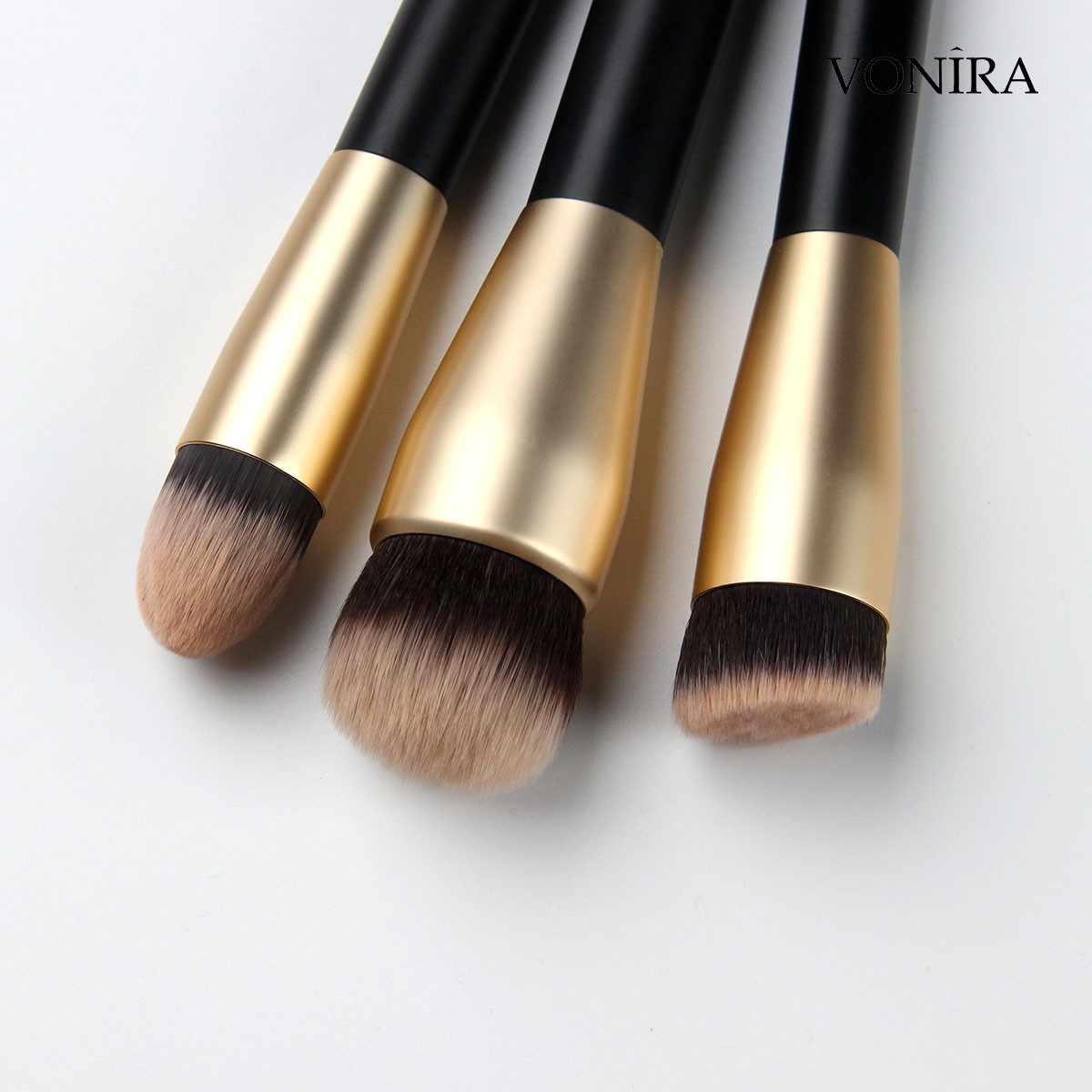 Vonira Custom Private Label Pro 22 Pcs Makeup Brush Set Powder Foundation Cosmetic Tool Set Pinceaux De Maquillage With Gold Ferrule Angle Metal Handles