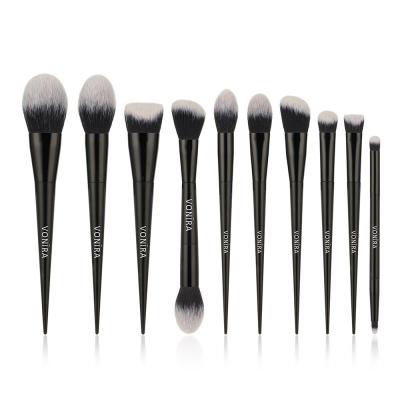 Vonira Essential Black Color 10-Piece Makeup Brush Set With Slim Tapered Pointed End Handles 