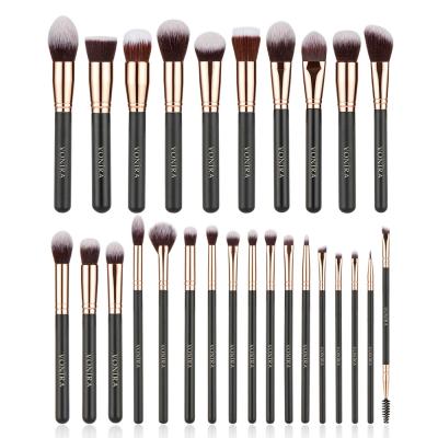 Vonira Factory Custom Private Label Complete 27 Pcs Professional Makeup Brushes Set With Rosy Gold Ferrule Matte Black Handles