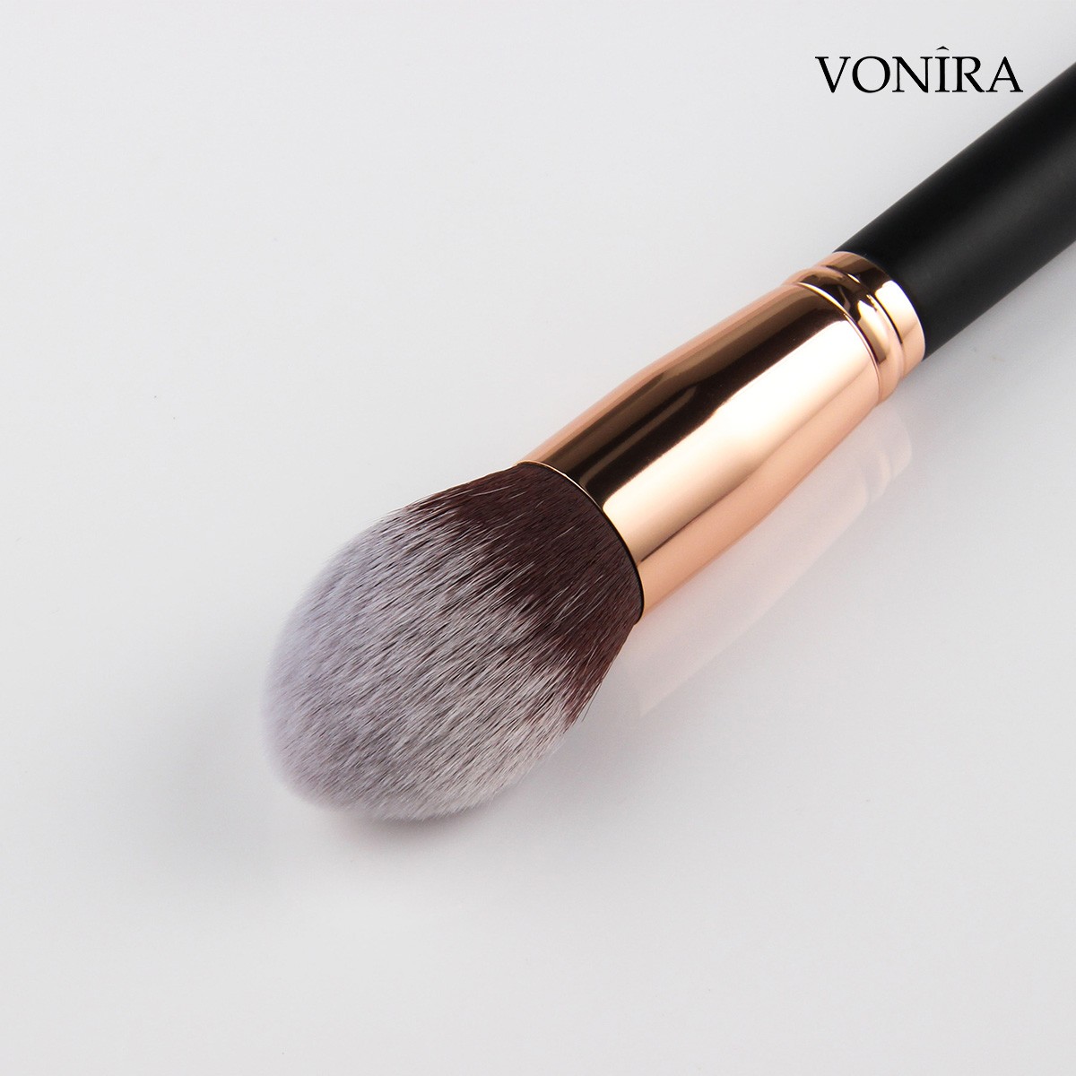 Vonira Factory Custom Private Label Complete 27 Pcs Professional Makeup Brushes Set With Rosy Gold Ferrule Matte Black Handles