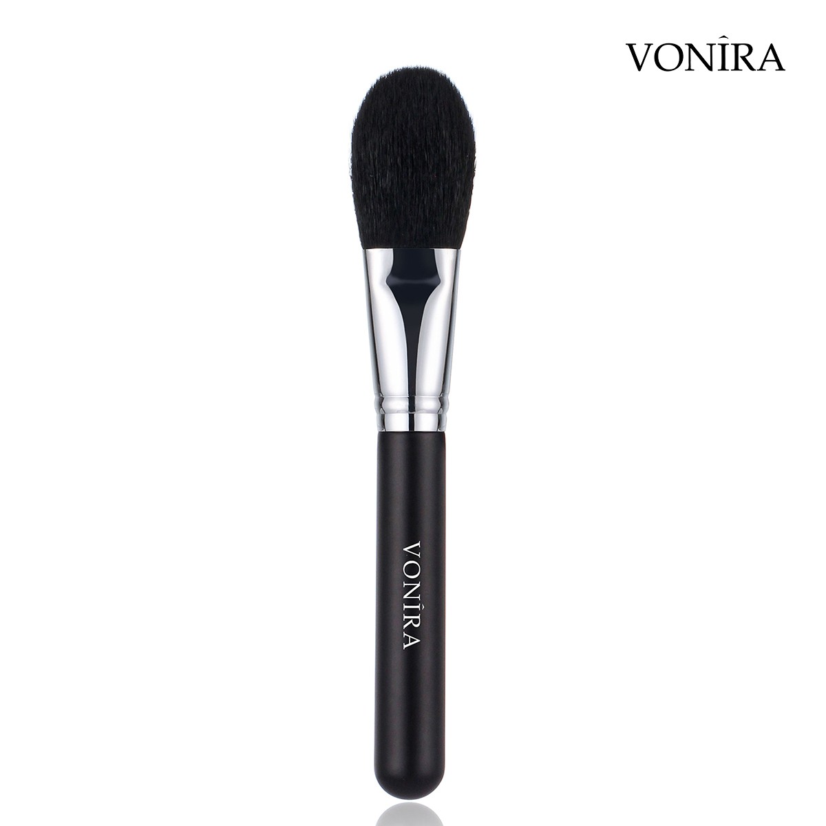 Vonira Beauty Factory Paddle Natural Black Goat Hair Powder Brush With Silver Copper Ferrule Black Handle Custom Private Label Service