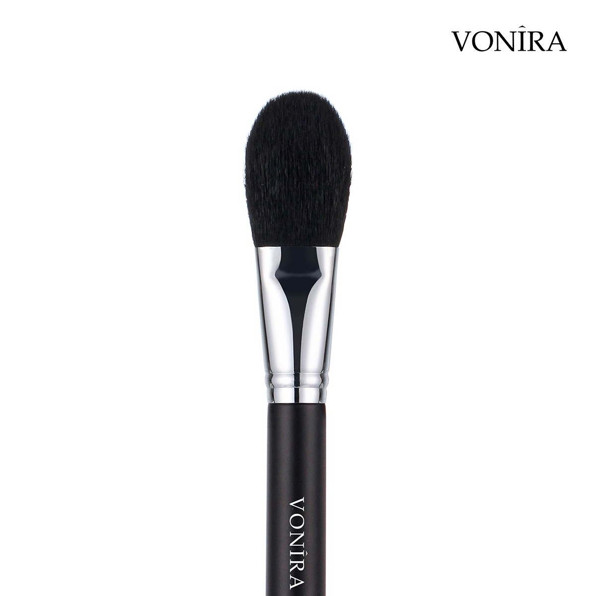 Vonira Beauty Factory Paddle Natural Black Goat Hair Powder Brush With Silver Copper Ferrule Black Handle Custom Private Label Service