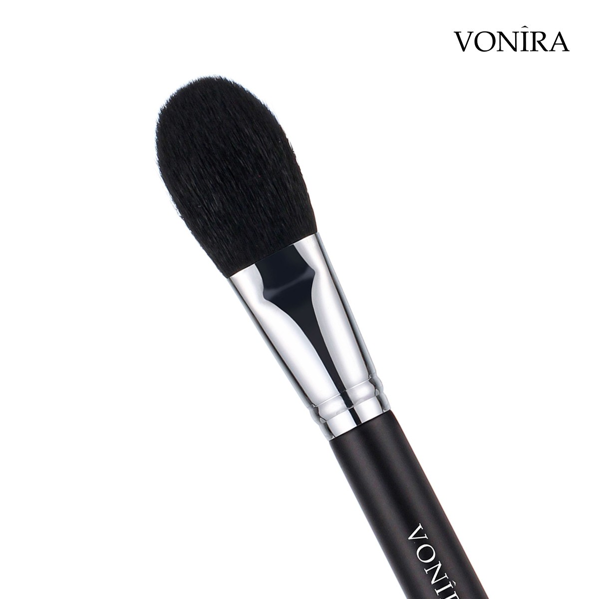 Vonira Beauty Factory Paddle Natural Black Goat Hair Powder Brush With Silver Copper Ferrule Black Handle Custom Private Label Service