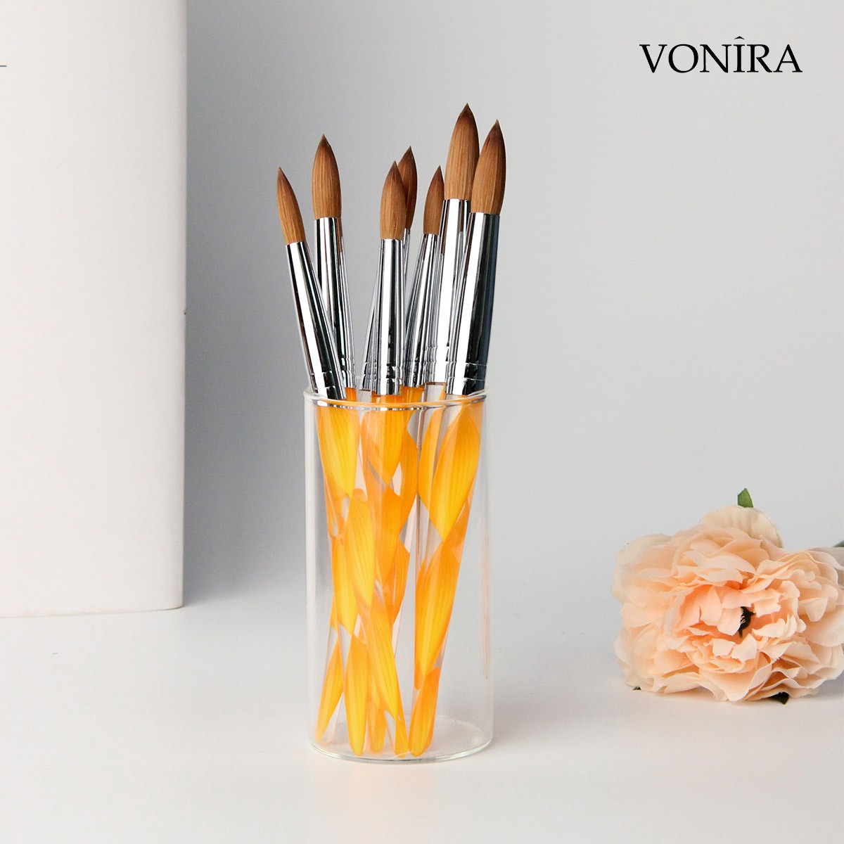 Vonira Beauty Factory Professional 100% Kolinsky Acrylic Nail Art Brush Custom Private Label Round #8 #10 #12 #14 #16 #18 #20