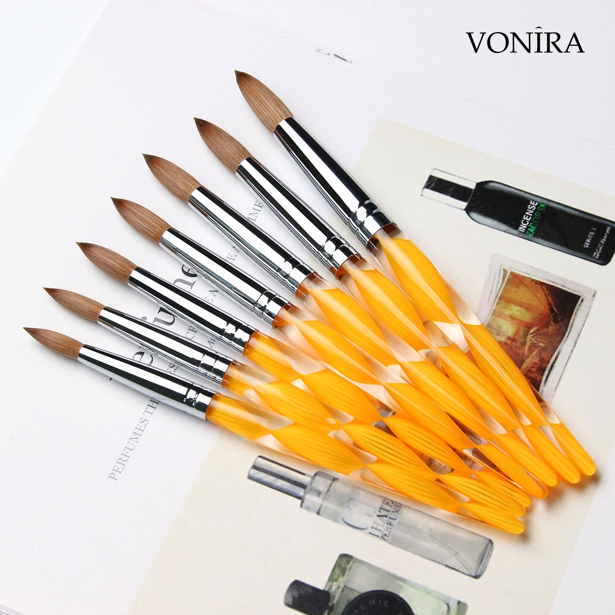 Vonira Beauty Factory Professional 100% Kolinsky Acrylic Nail Art Brush Custom Private Label Round #8 #10 #12 #14 #16 #18 #20