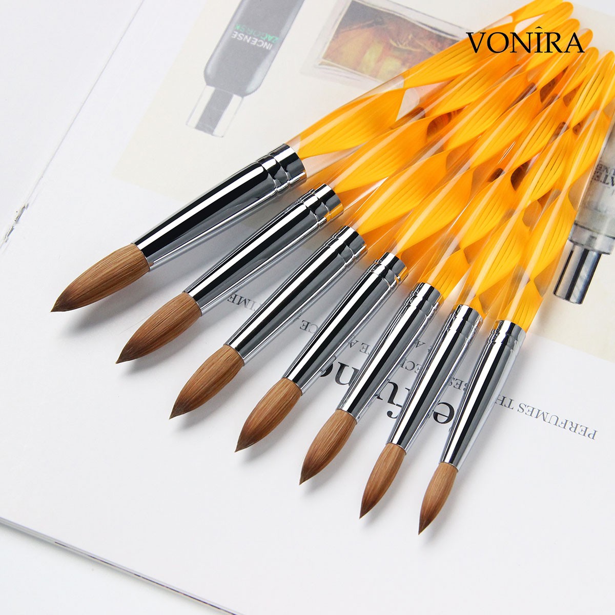 Vonira Beauty Factory Professional 100% Kolinsky Acrylic Nail Art Brush Custom Private Label Round #8 #10 #12 #14 #16 #18 #20
