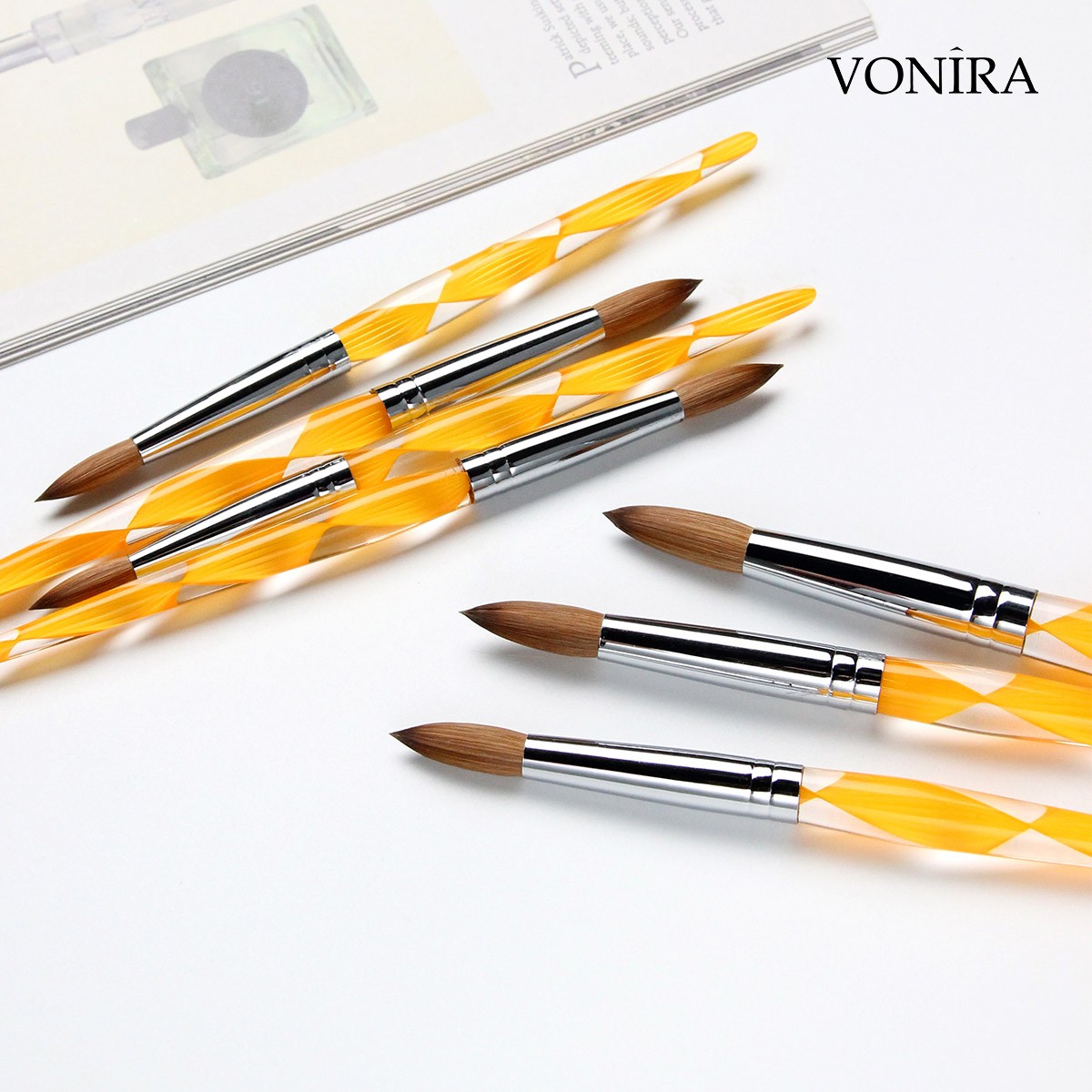 Vonira Beauty Factory Professional 100% Kolinsky Acrylic Nail Art Brush Custom Private Label Round #8 #10 #12 #14 #16 #18 #20