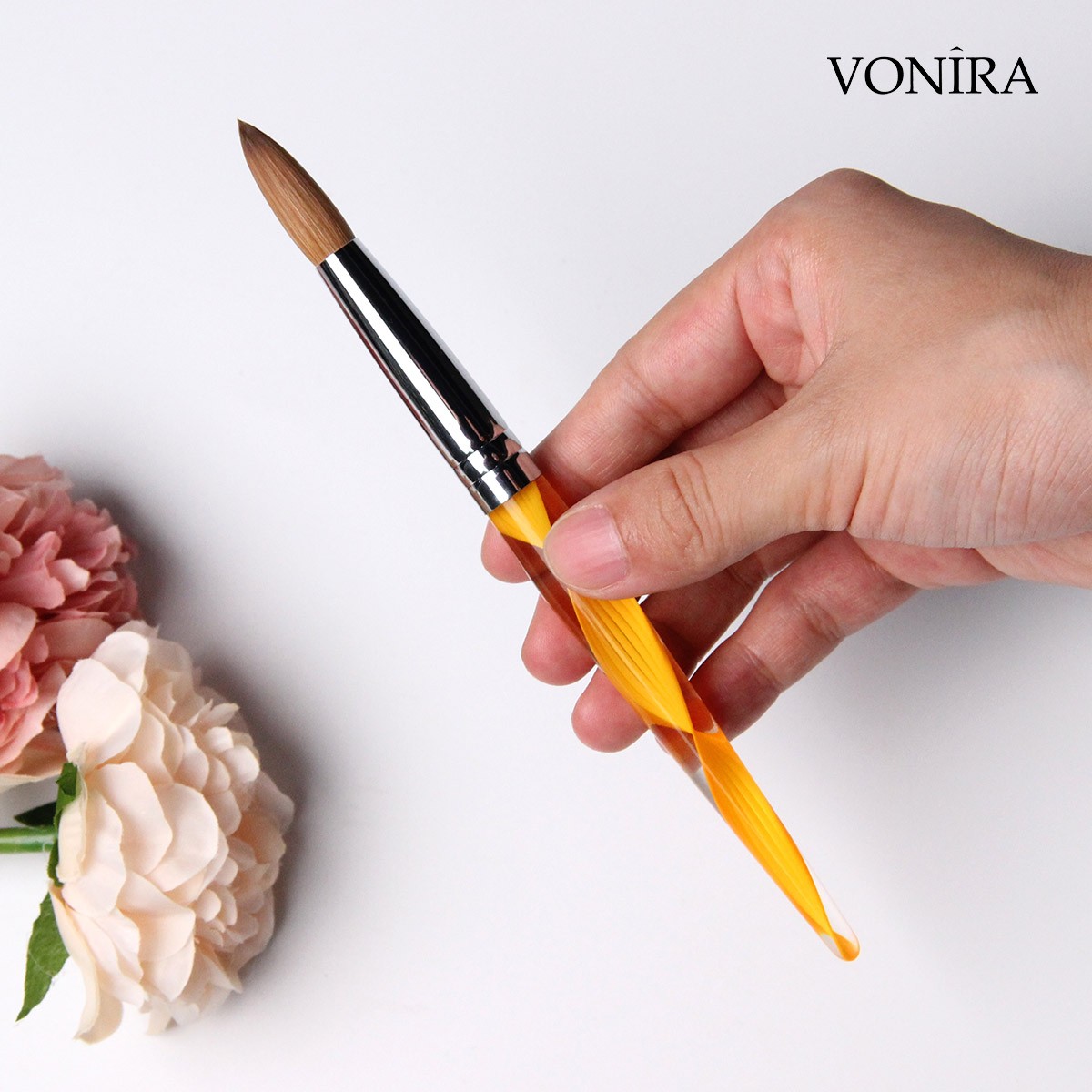 Vonira Beauty Factory Professional 100% Kolinsky Acrylic Nail Art Brush Custom Private Label Round #8 #10 #12 #14 #16 #18 #20