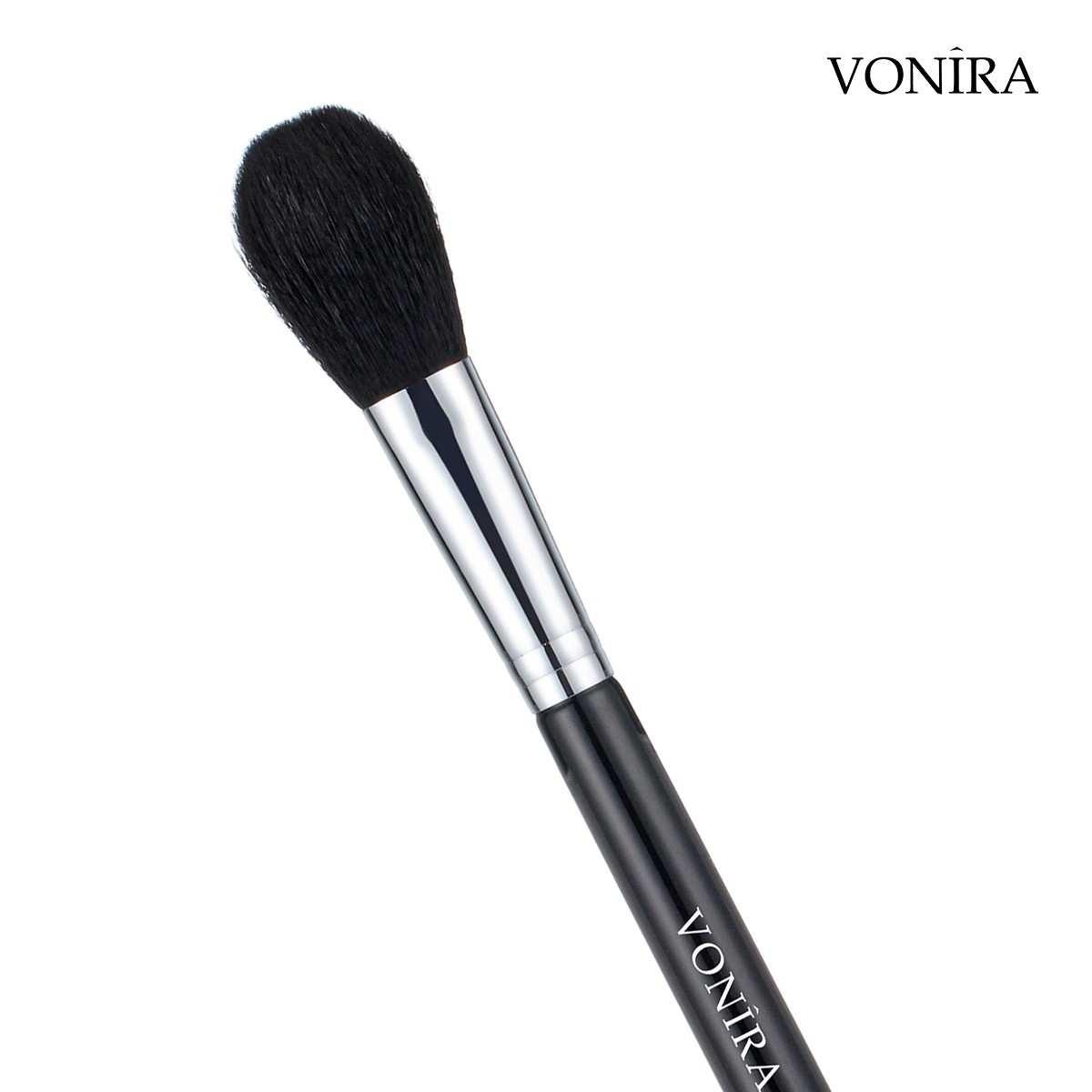 Vonira Beauty High Quality Small Chisel Powder Blusher Brush With Silver Copper Ferrule Black Handle Custom Private Label Service