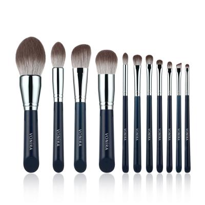 Vonira Luxury Pro 11 Piece Makeup Brush Set With Silver Blue Color Degradable Naturally Corn Fiber Hairs