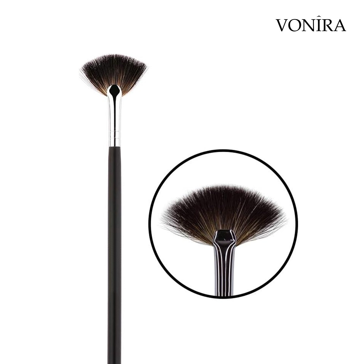 Vonira Beauty Makeup Medium Highlighting Fan Brush With Natural Hair Copper Ferrule Private Label Custom Logo Name OEM