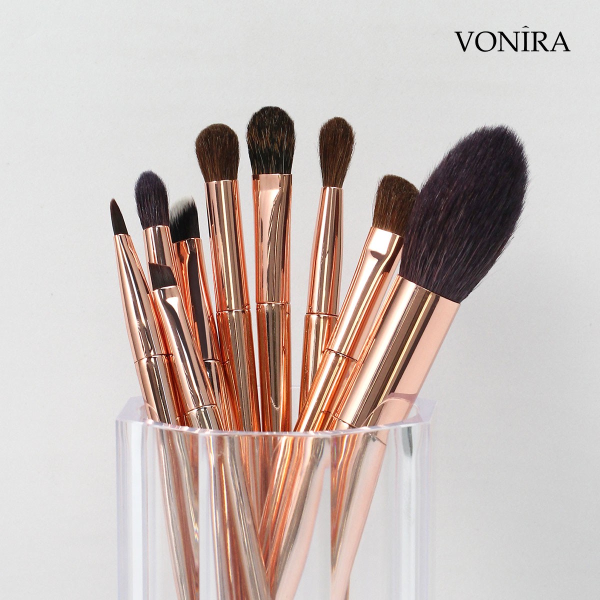 Vonira Natural Animal Squirrel Hair All Over Eyeshadow Brush With Rosy Copper Ferrule ABS Plastic Handle