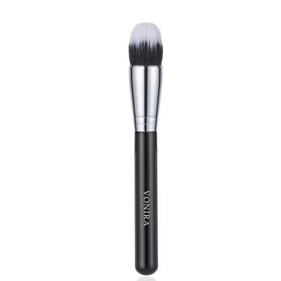 Vonira Beauty Round Domed Duo-Fiber Foundation Buffing Brush With Silver Copper Ferrule Black Handle Custom Private Label