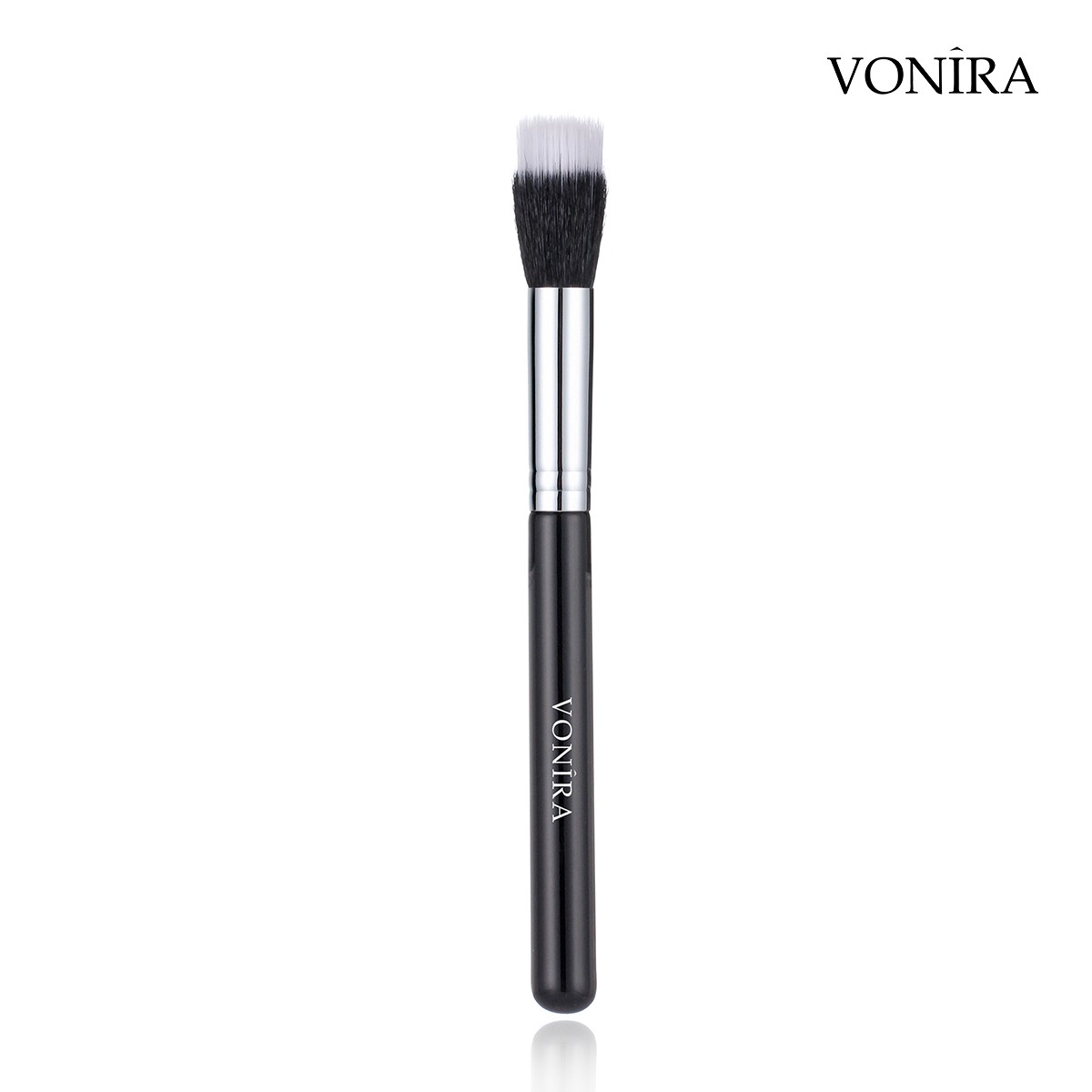 Vonira Beauty Small Duo Fibre Face Stippling Brush With Silver Copper Ferrule Black Handle Custom Private Label Service