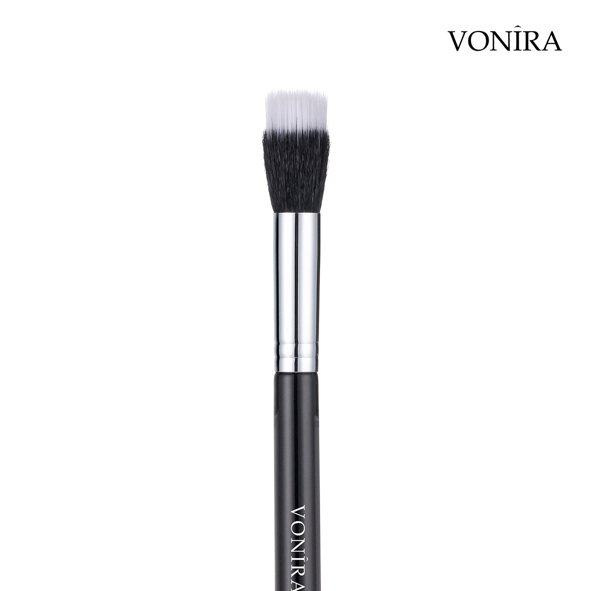 Vonira Beauty Small Duo Fibre Face Stippling Brush With Silver Copper Ferrule Black Handle Custom Private Label Service