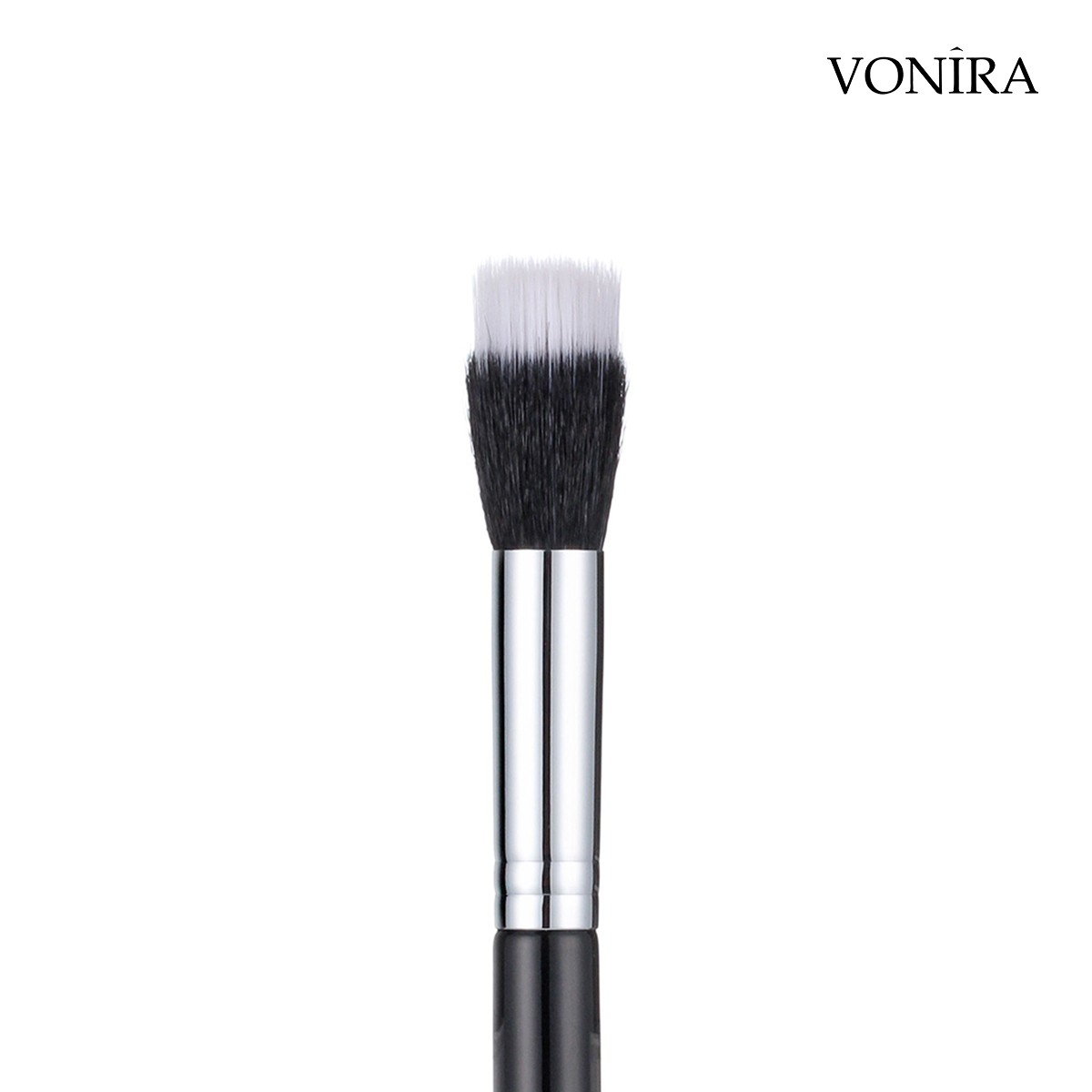 Vonira Beauty Small Duo Fibre Face Stippling Brush With Silver Copper Ferrule Black Handle Custom Private Label Service