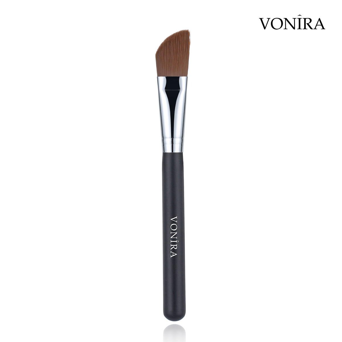 Vonira Beauty Wholesale Angled Foundation Makeup Brushes With Silver Copper Ferrule Black Handle Custom Private Label Service