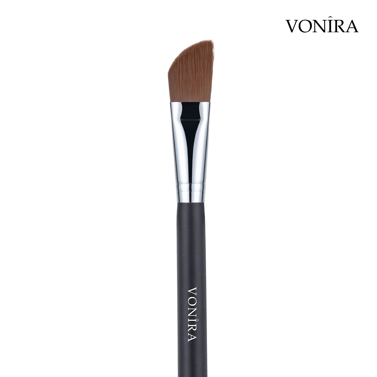 Vonira Beauty Wholesale Angled Foundation Makeup Brushes With Silver Copper Ferrule Black Handle Custom Private Label Service