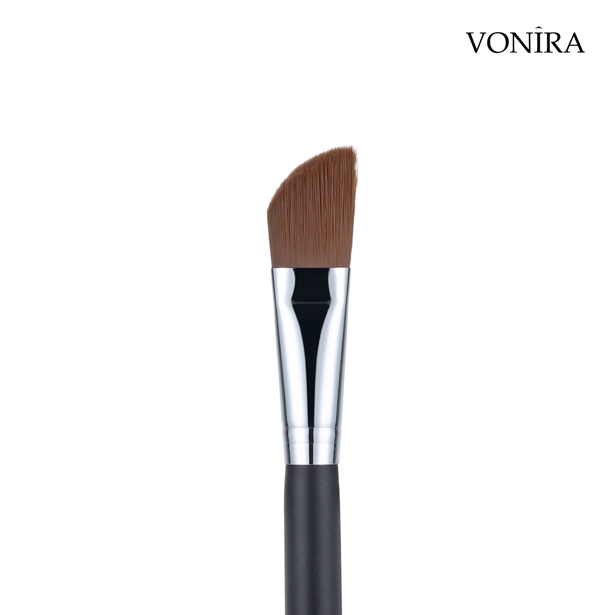 Vonira Beauty Wholesale Angled Foundation Makeup Brushes With Silver Copper Ferrule Black Handle Custom Private Label Service