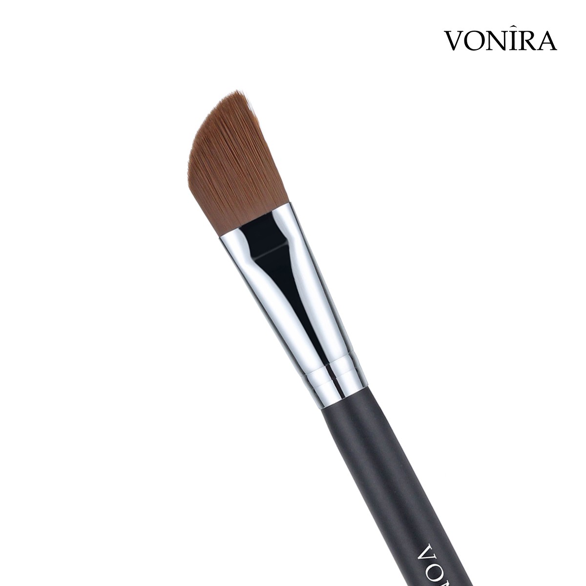 Vonira Beauty Wholesale Angled Foundation Makeup Brushes With Silver Copper Ferrule Black Handle Custom Private Label Service