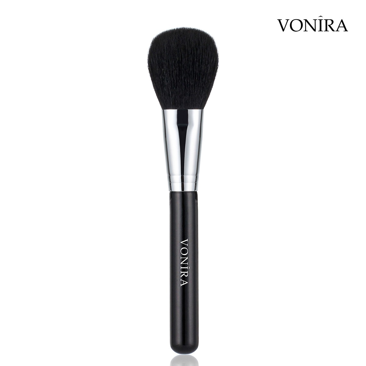 Vonira Beauty Wholesale Fluffy Natural Powder Cheek Brush With Silver Copper Ferrule Black Handle Custom Private Label Service