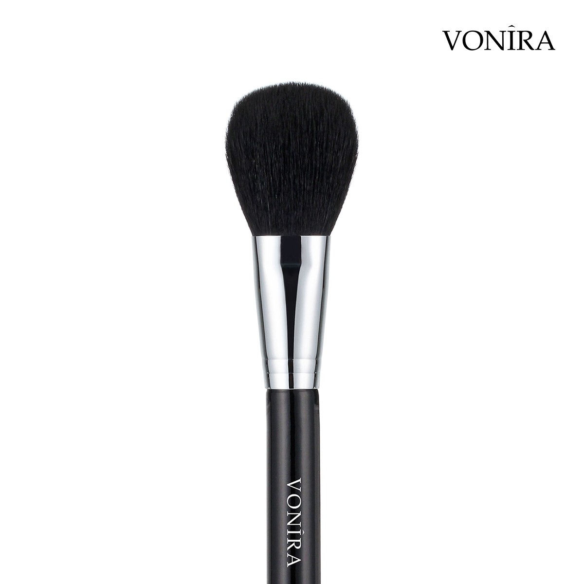 Vonira Beauty Wholesale Fluffy Natural Powder Cheek Brush With Silver Copper Ferrule Black Handle Custom Private Label Service