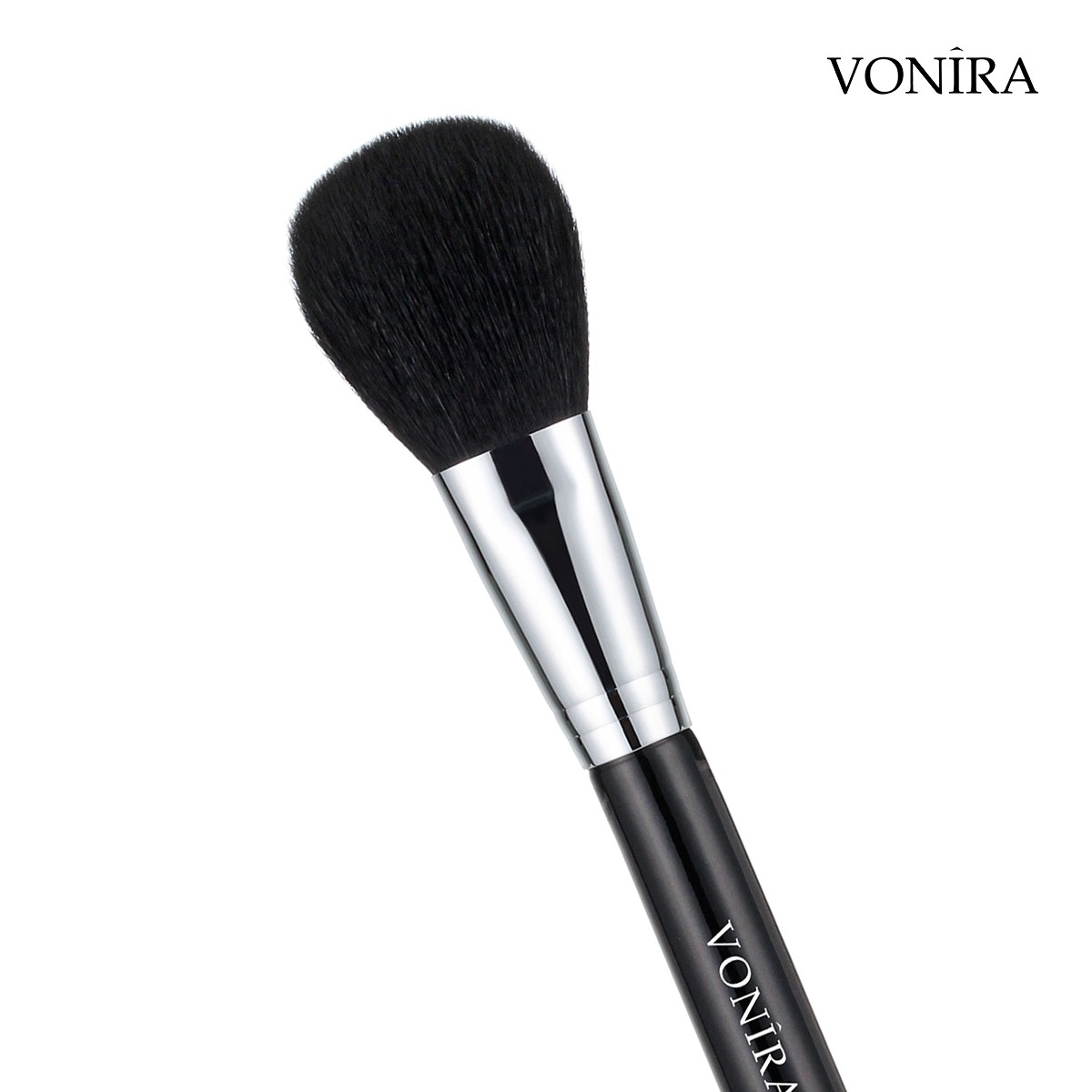 Vonira Beauty Wholesale Fluffy Natural Powder Cheek Brush With Silver Copper Ferrule Black Handle Custom Private Label Service