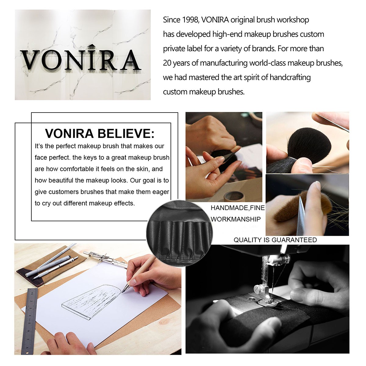 Vonira Beauty Wholesale Fluffy Natural Powder Cheek Brush With Silver Copper Ferrule Black Handle Custom Private Label Service