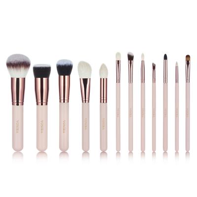 Vonira Wholesale OEM 12pcs Rosy Makeup Brushes Set With Natural Goat Highlighting Contour Eye Shadow Taklon Powder Face Makeup ODM Customized