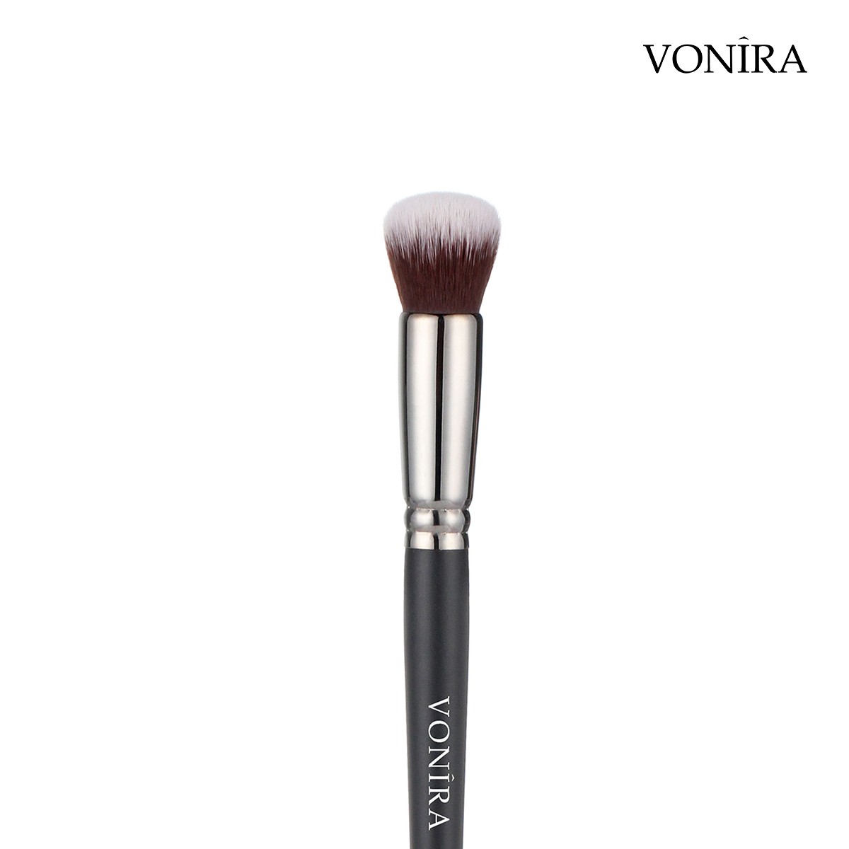 Vonira Beauty Wholesale Precise Face Blender Makeup Shape Brushes With Silver Brass Ferrule Matte Black Handle Custom Private Label