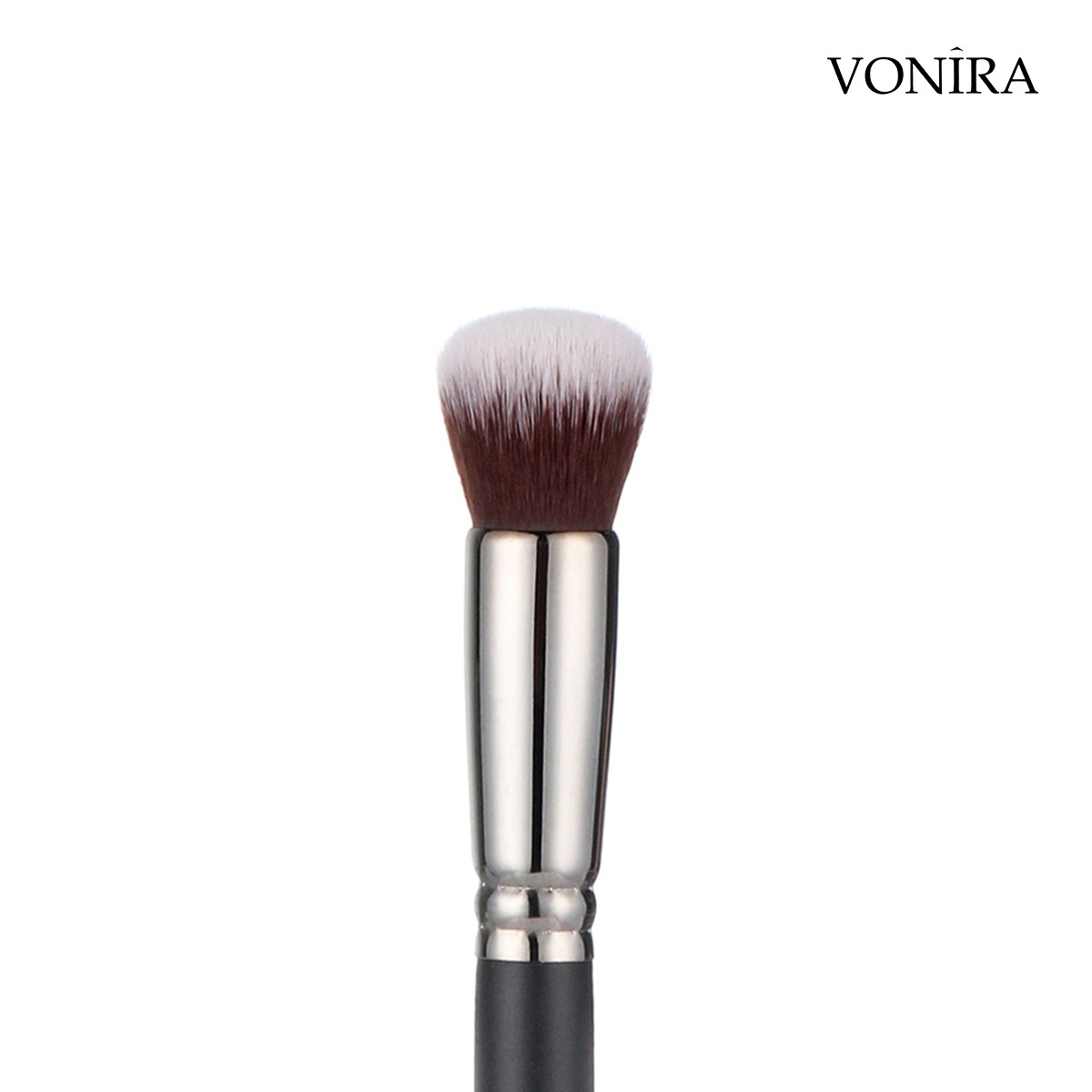 Vonira Beauty Wholesale Precise Face Blender Makeup Shape Brushes With Silver Brass Ferrule Matte Black Handle Custom Private Label