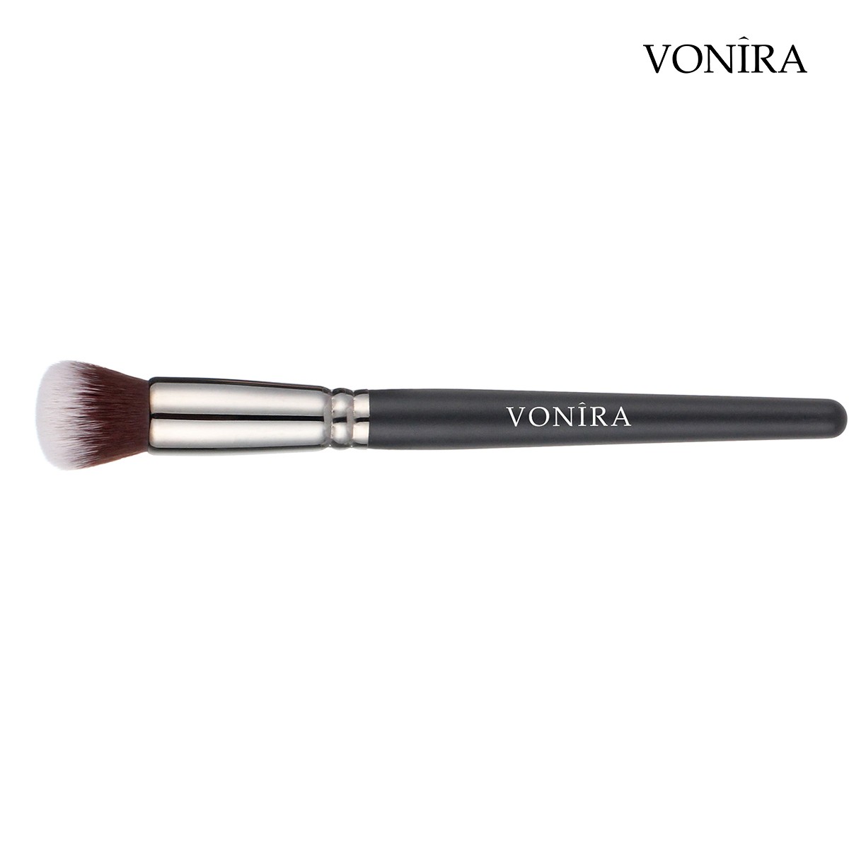 Vonira Beauty Wholesale Precise Face Blender Makeup Shape Brushes With Silver Brass Ferrule Matte Black Handle Custom Private Label