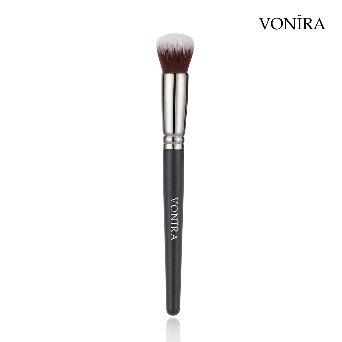 Vonira Beauty Wholesale Precise Face Blender Makeup Shape Brushes With Silver Brass Ferrule Matte Black Handle Custom Private Label