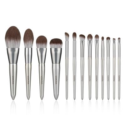 Vonira Custom Corn Fiber Makeup Brushes Set Private Label Make up Brushes 13Pcs New Arrival Silver Wooden Handle Professional Vegan Brushes