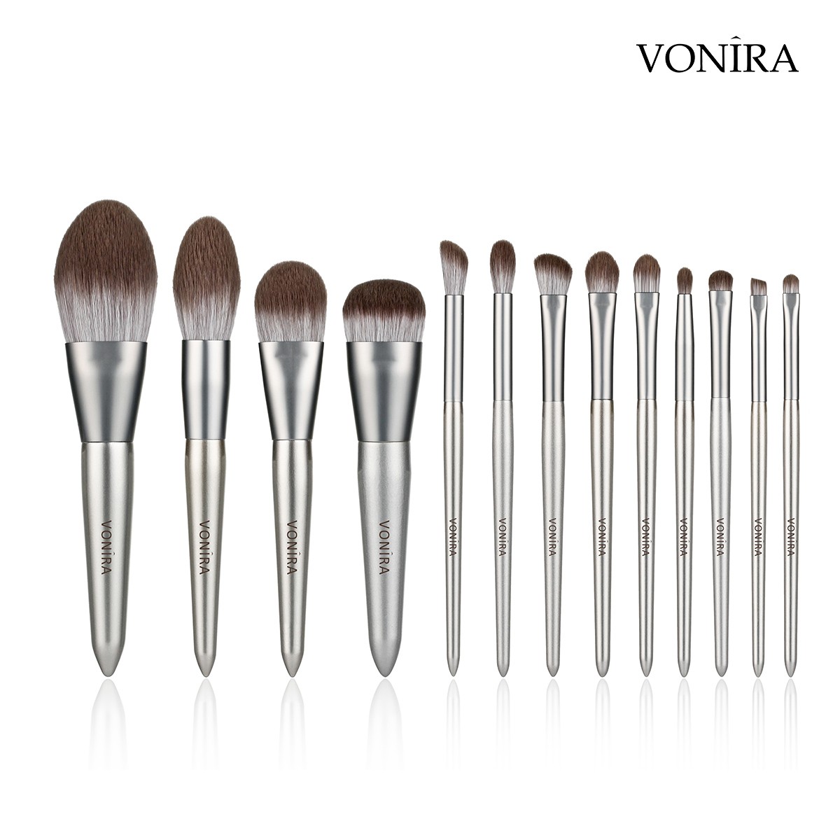 Vonira Custom Corn Fiber Makeup Brushes Set Private Label Make up Brushes 13Pcs New Arrival Silver Wooden Handle Professional Vegan Brushes